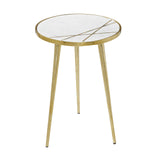 Aluminum Metal Side End Accent Table End Table with Marble Top with Gold Inlay