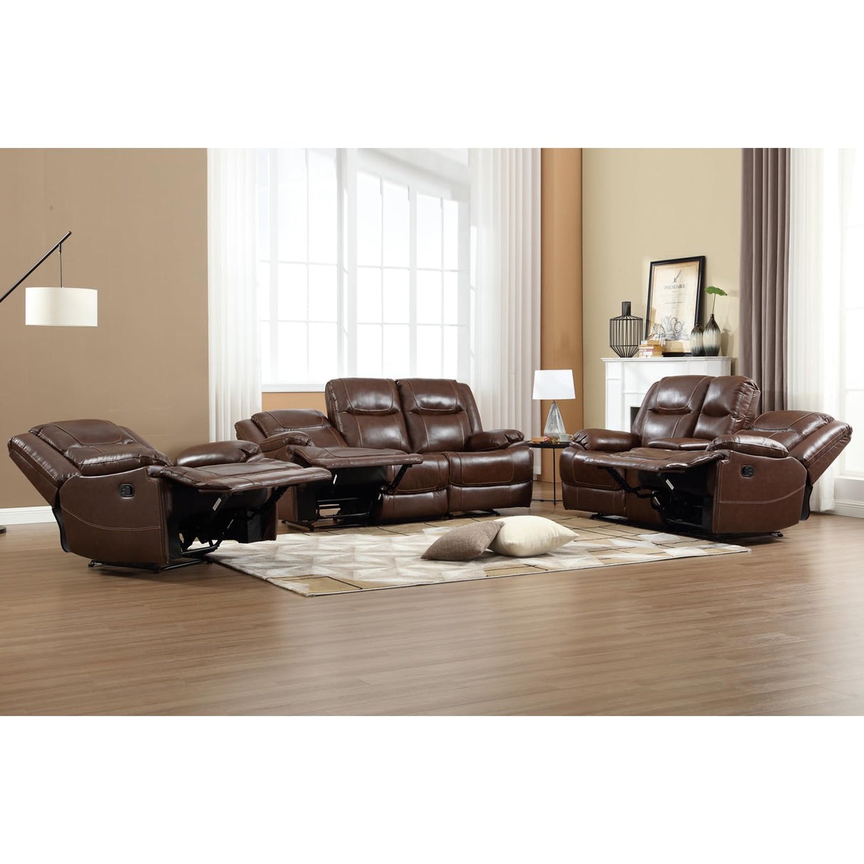 Leather Manual Recliner Sofa Set, Recliner Chair, Loveseat Reclining Sofa and 3 Seat Recliner Sofa