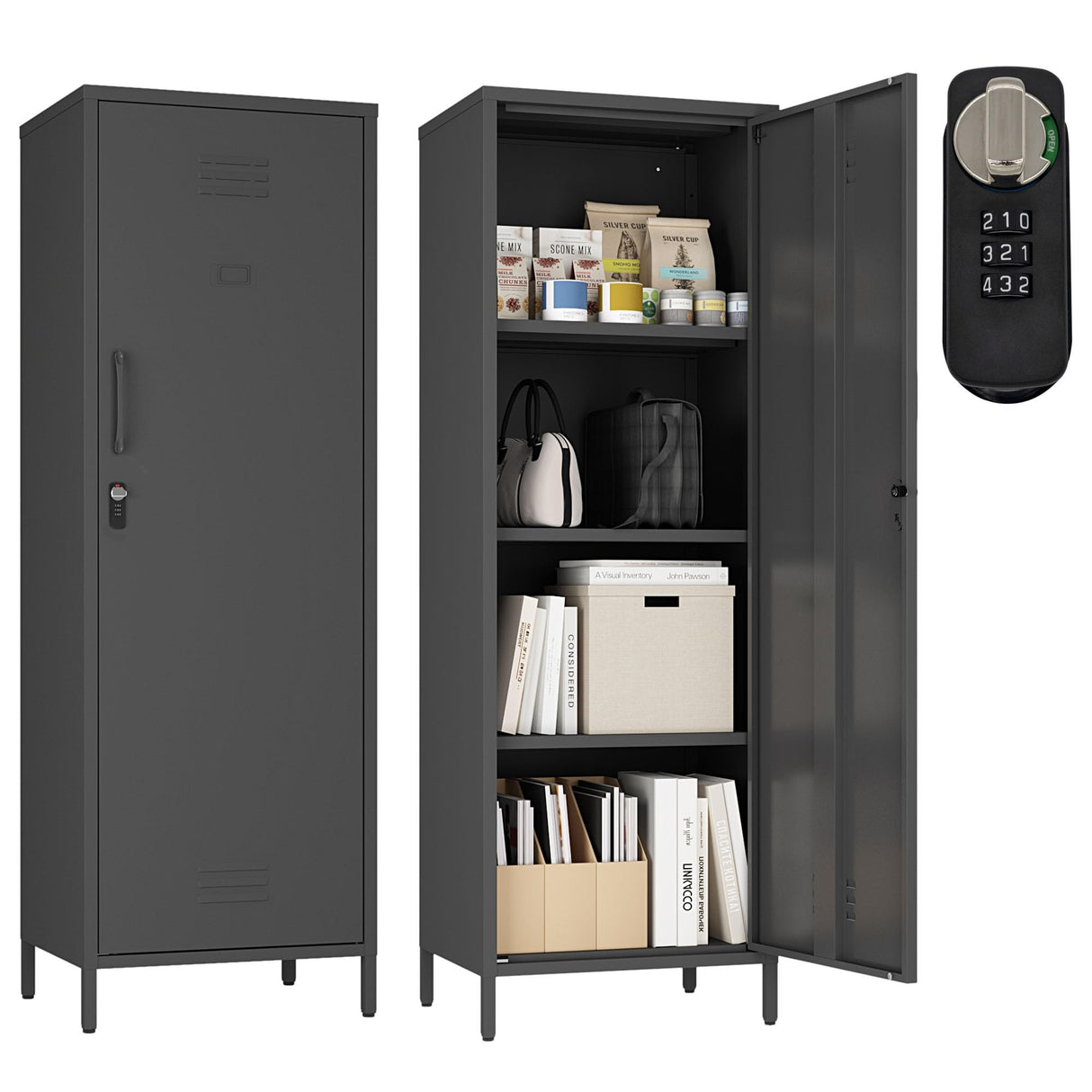 Metal Storage Cabinet, Steel File Locker with 3 Shelves 59.06-inch high for School