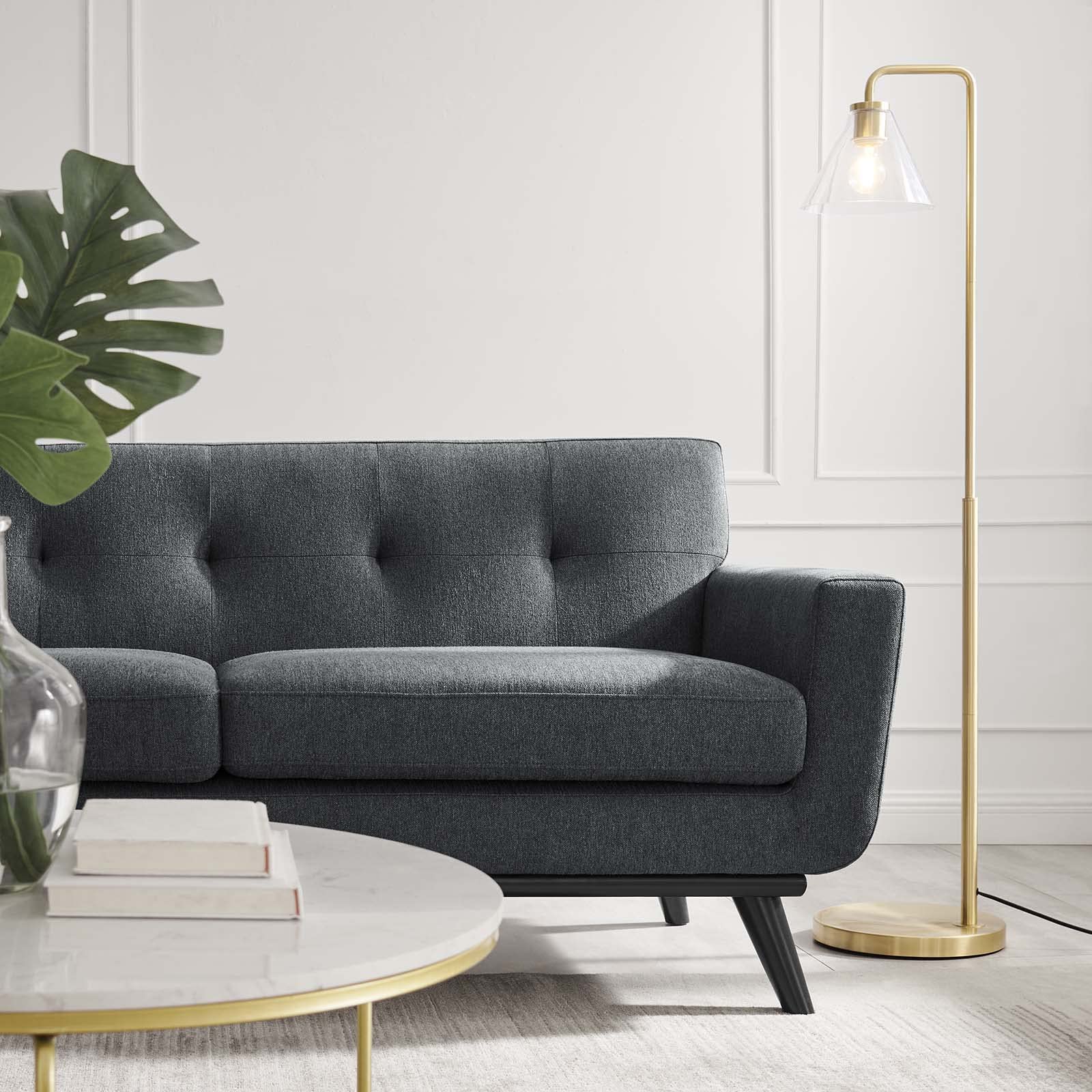 Engage Herringbone Fabric Loveseat, Charcoal
