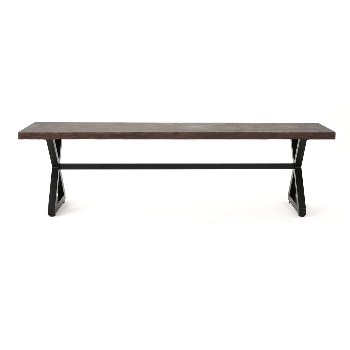 Rolando Outdoor Aluminum Dining Bench with Steel Frame, Brown / Black