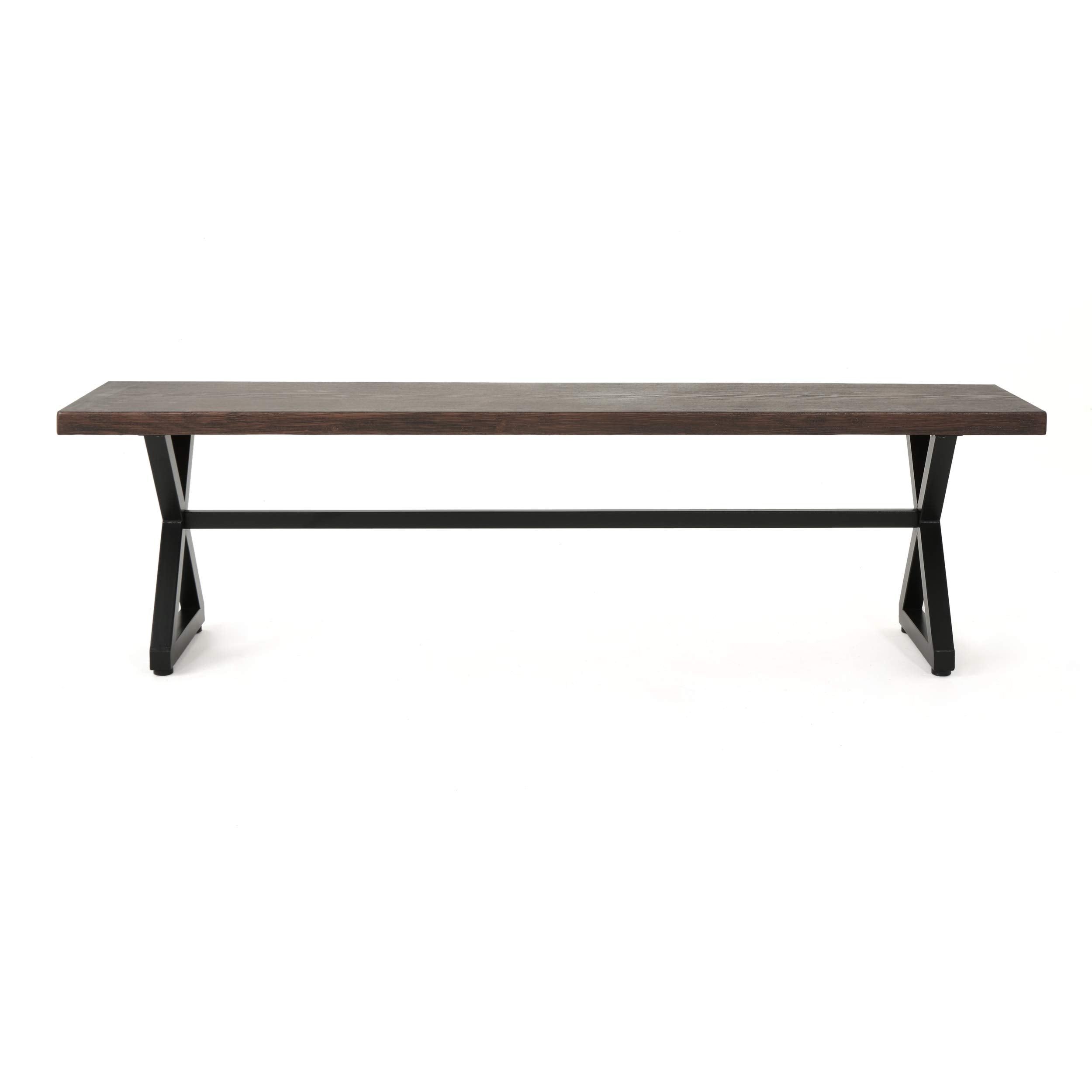 Rolando Outdoor Aluminum Dining Bench with Steel Frame, Brown / Black