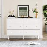 White 6 Drawer Dresser for Bedroom, Modern Dresser with Gold Handle