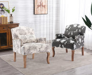 Mid Century Accent Chairs Modern Floral Armchair Upholstered Reading Chair Linen