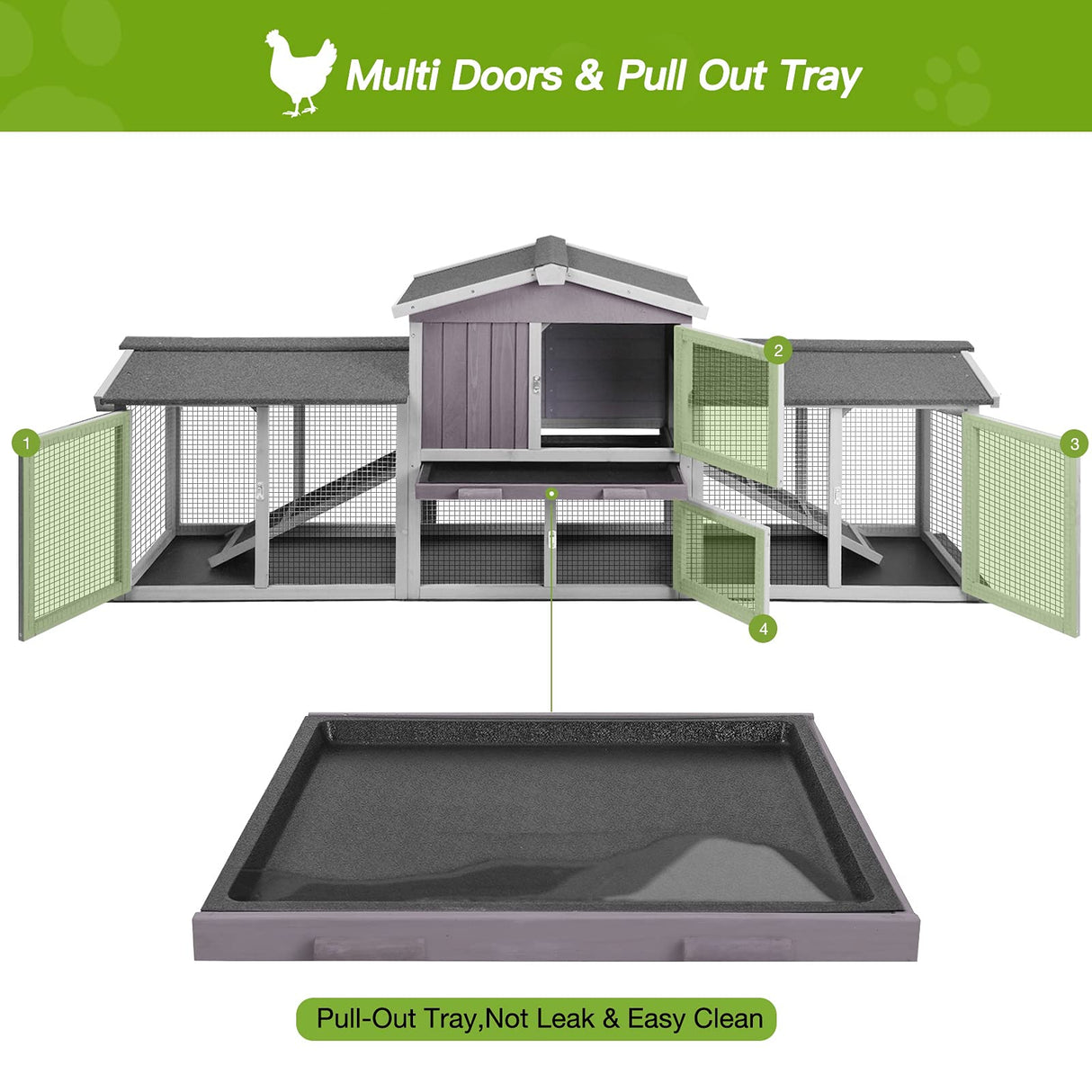 Rabbit Hutch Chicken Coop 87.8" Large Outdoor Bunny Cage with Removable PVC Layer