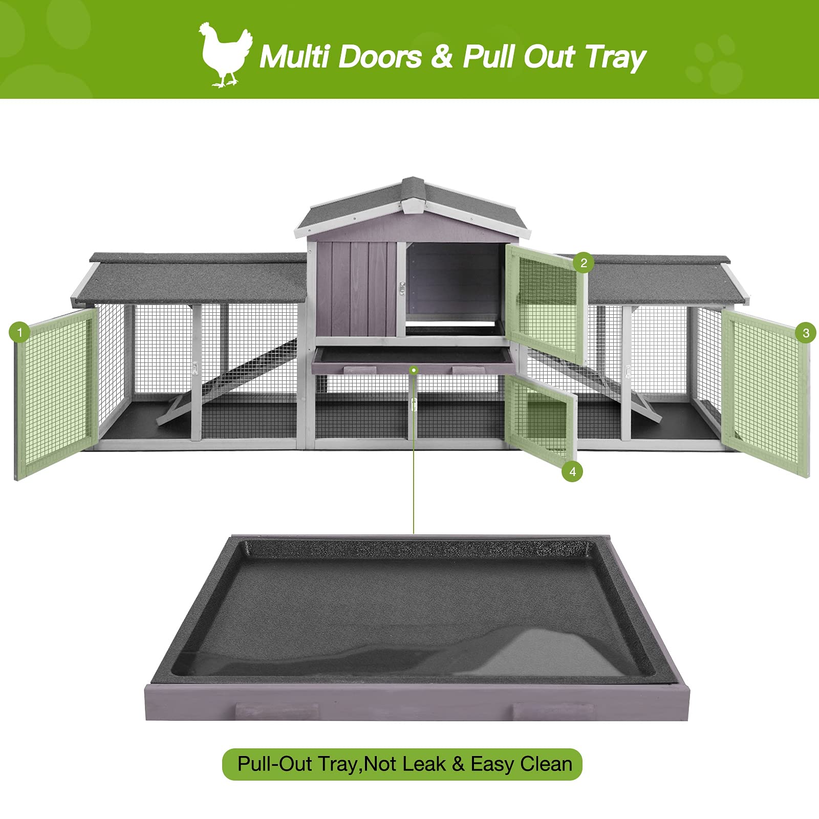 Rabbit Hutch Chicken Coop 87.8" Large Outdoor Bunny Cage with Removable PVC Layer
