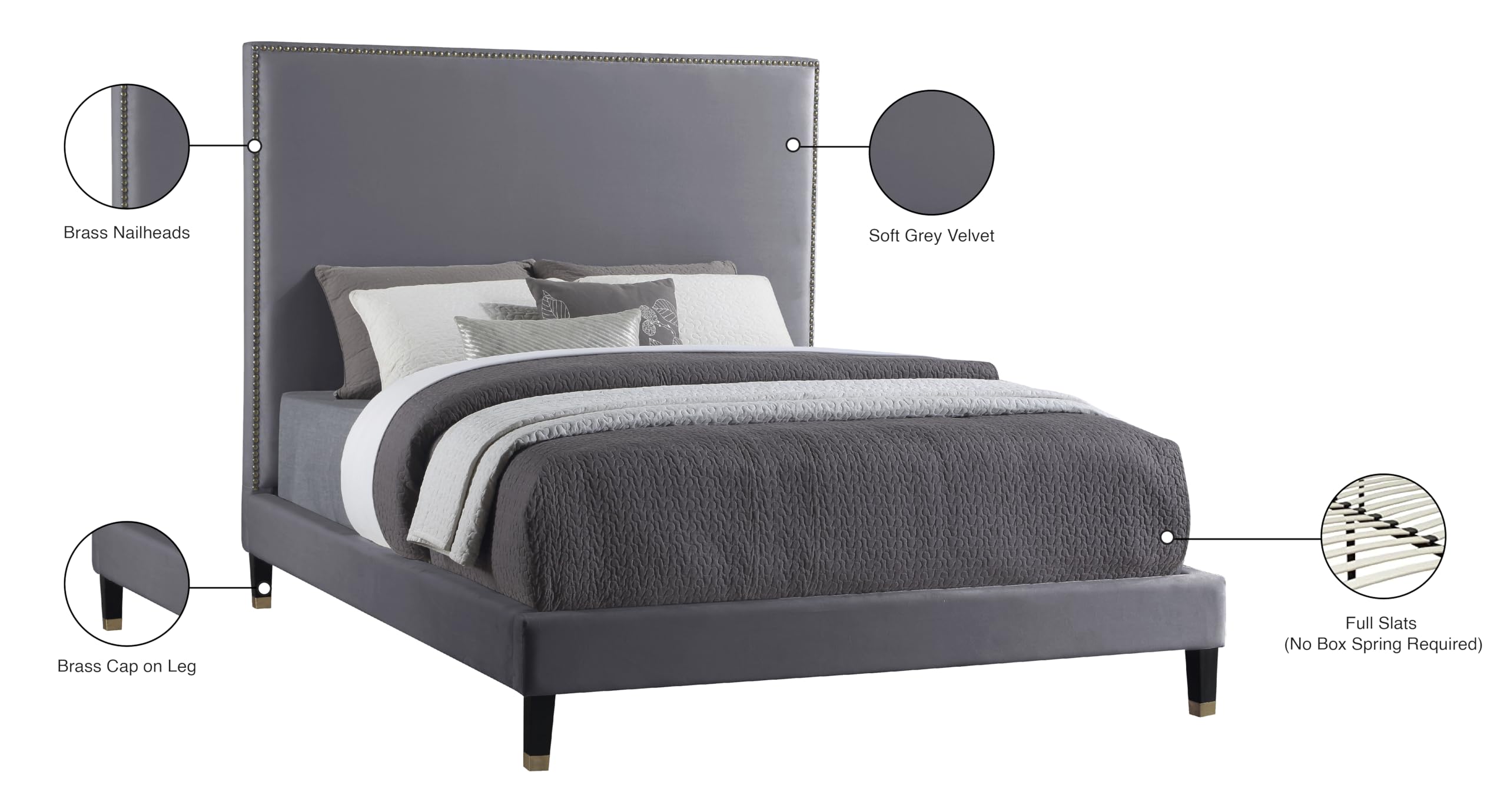 HarlieGrey-F Harlie Collection Modern | Contemporary Velvet Upholstered Full Bed