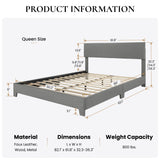 Queen Size Platform Bed Frame with Clean Line Fabric & Adjustable Headboard, Wood