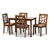 Abilene Dining Set Light Brown Fabric Upholstered and Walnut Brown Finished 5-Piece