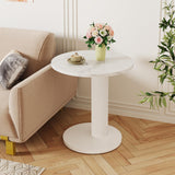 Round End Table Set, White Side Table with Faux Marble, Modern C-Shaped Nightstand