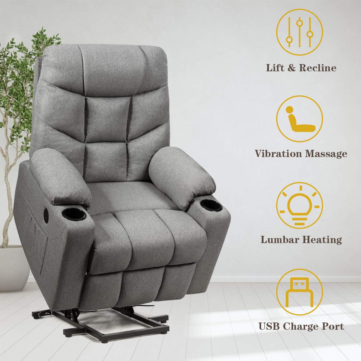 Power Lift Recliner Chair, Electric Living Room Sofa for Elderly w/ 8 PointMassage&