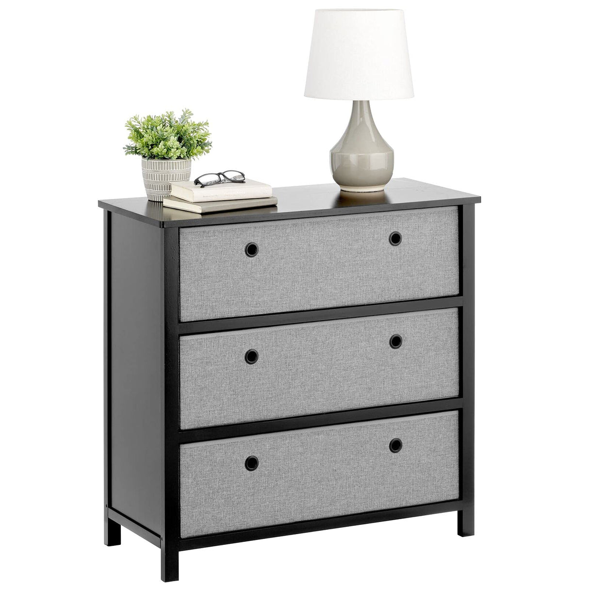 Modern Wide Dresser Drawer Storage Organization Chest - 3 Fabric Bin Drawers, Organizer Furniture Cabinet Unit for Bedroom,