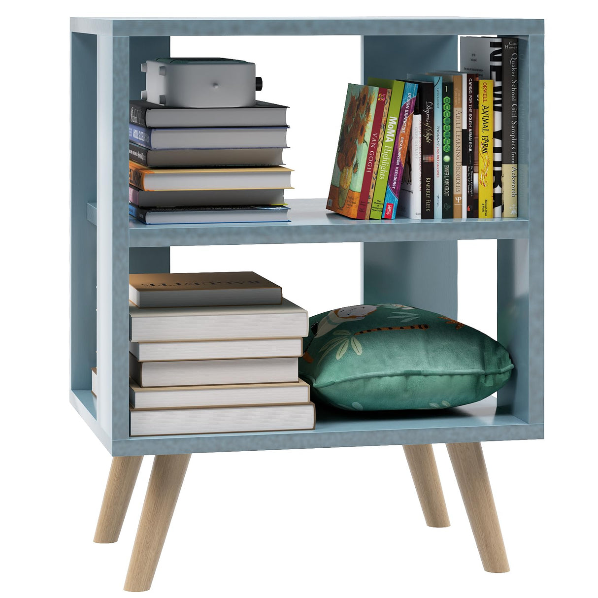 Stand, Blue Kids Nightstand, Modern End Table with Open Storage, 2-Tier Nursery Bedside