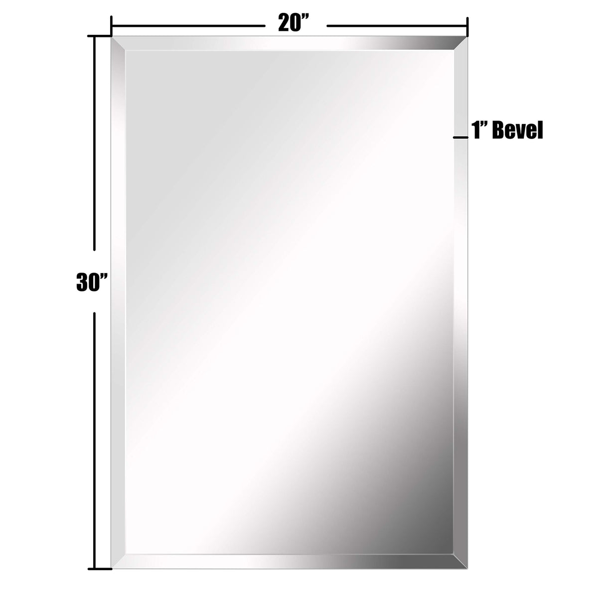 Premium Large Frameless Wall Mirror with Streamlined 1 Inch Bevel and with Solid Wood