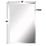 Premium Large Frameless Wall Mirror with Streamlined 1 Inch Bevel and with Solid Wood