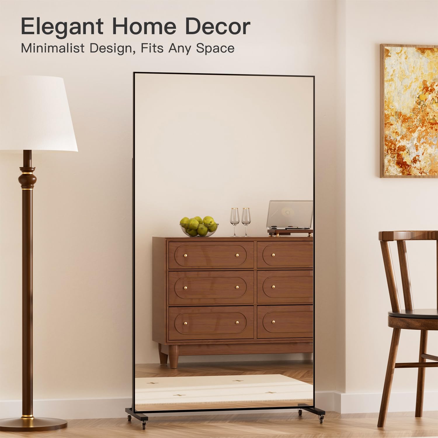 Large Rolling Mirror 71" x 40" - Shatterproof Full-Length Glass for Gym, Dance Studio & Home