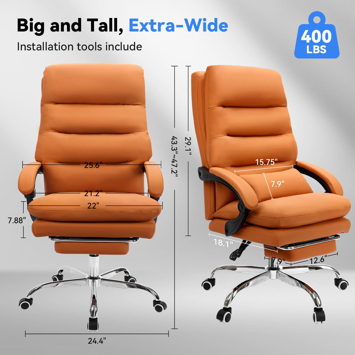 Ergonomic Big and Tall Office Chair with Footrest and Lumbar Support