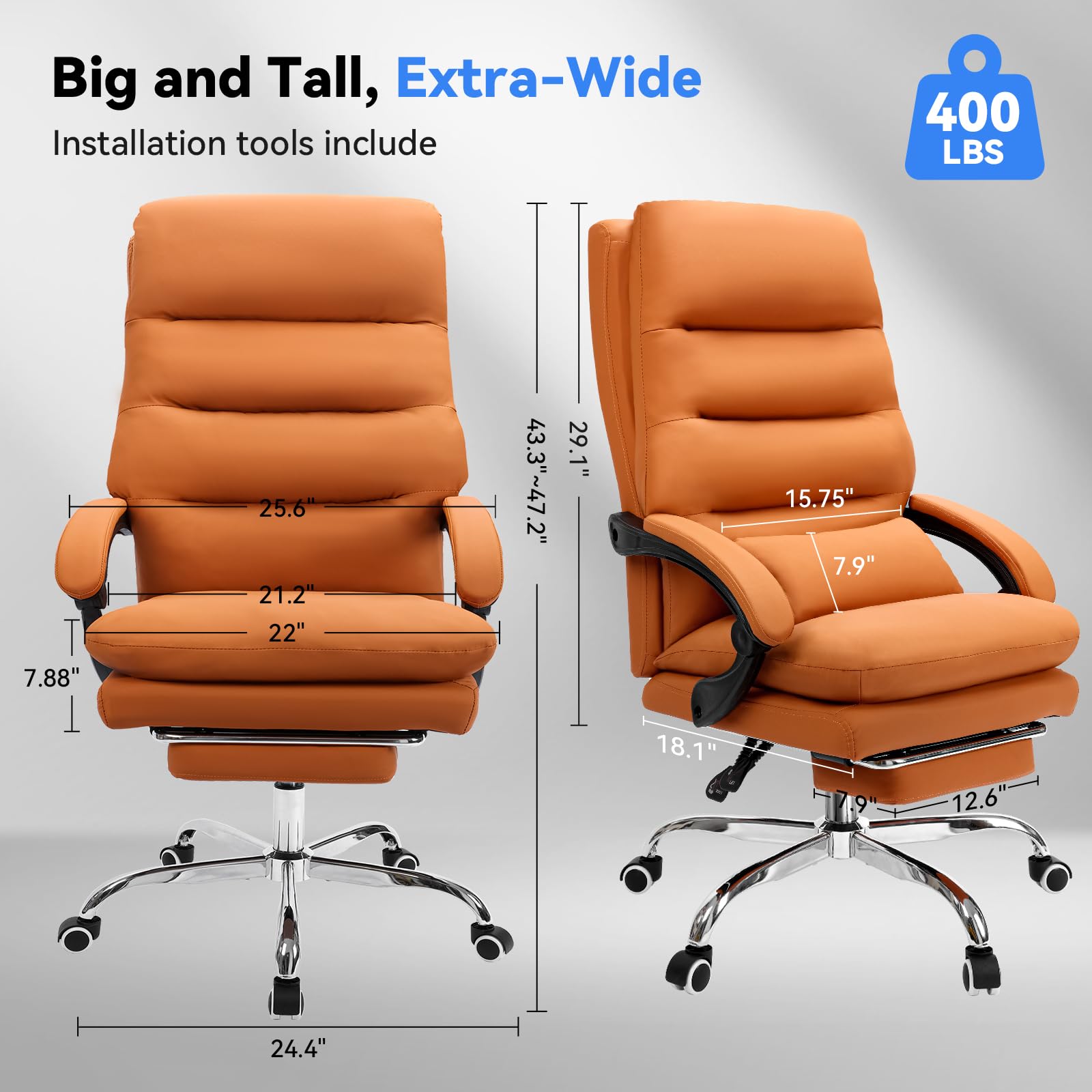 Ergonomic Big and Tall Office Chair with Footrest and Lumbar Support