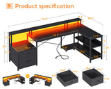 OD L Shaped Desk with File Drawer, 75" Reversible L Shaped Computer Desk