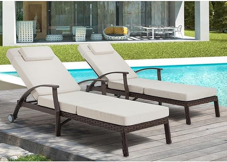 79.1''Chaise Lounge Chair Set Outdoor of 2, Patio Lounge Chair, Wicker Reclining Chair