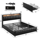 Queen Bed Frame with Storage Drawers Headboard & Footboard, Upholstered Platform