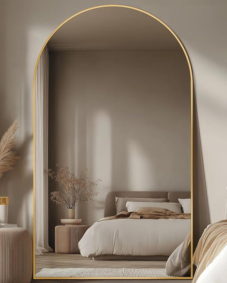 Length Mirror,76"x34" Arched Full Body Mirror,Floor Mirror with Stand,Body Mirror Standing Hanging Leaning Against Wall,Aluminum Frame Large Mirror for Bedroom Cloakroom,Living Room,Gold