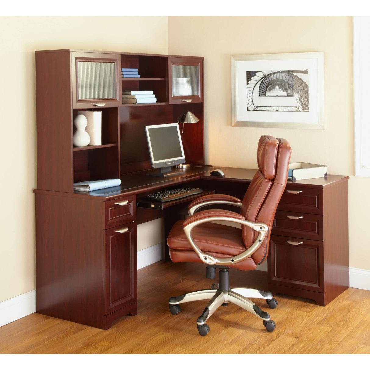 Magellan 59"W L-Shape Corner Computer Desk, Classic Cherry