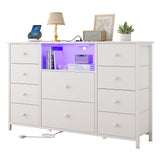 Dresser with Charging Station and LED Lights, Long Dresser for Bedroom Dresser