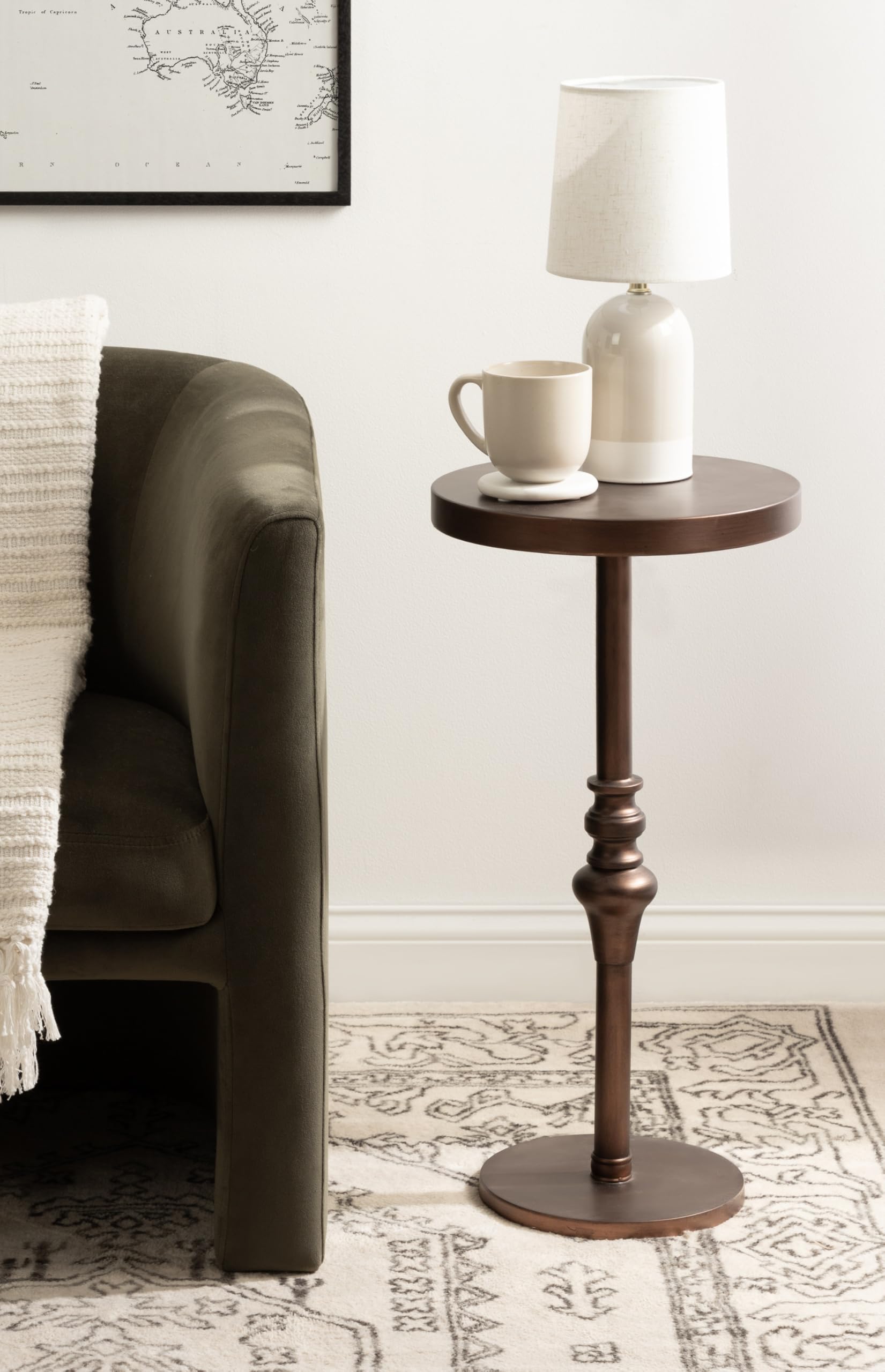 Stratton Round Pedestal Drink Table, 13 x 13 x 26, Bronze, Decorative Mini Table
