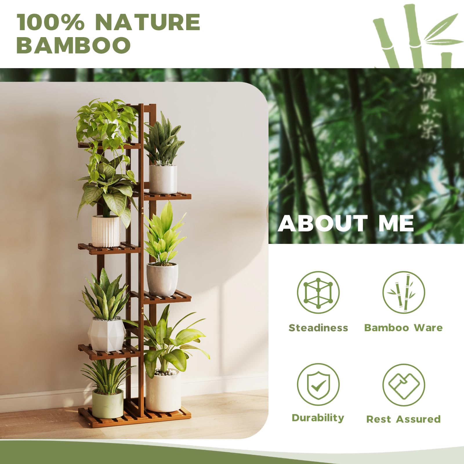 Bamworld 6-Tier Bamboo Plant Stand – Indoor & Outdoor Corner Shelf