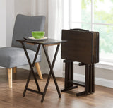 Walnut 5-Piece Folding TV Tray Table Set, 19 x 15 x 26 Inch (4 Table + 1 Rack Stand)