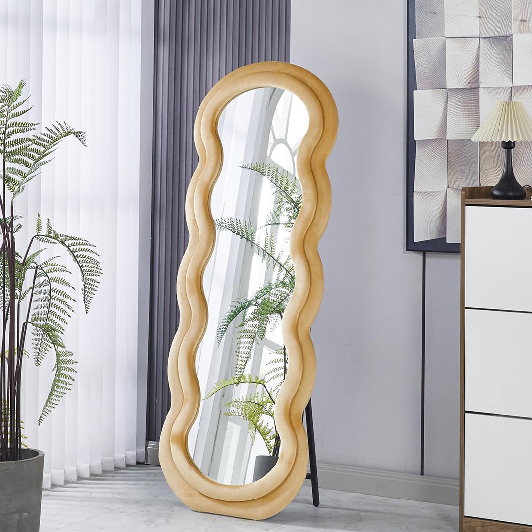 Full Length Mirror | with Stand Gold Velvet Frame | Full Body Mirror