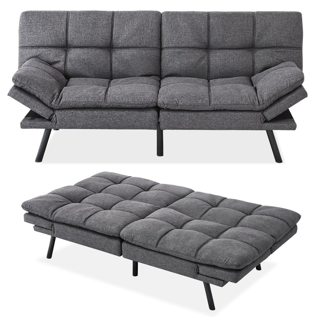 Couch,Convertible, Memory Foam Sleeper, Adjustable Modern Loveseat,Futon