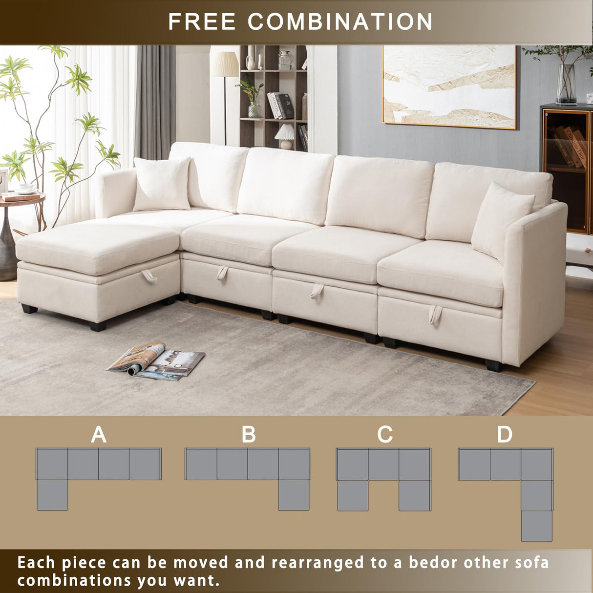 Modular Sectional Sofa,U Shaped L Shaped Sectional Couch with Storage 5 Seats,