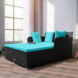 Rattan Patio Outdoor Daybed, Wicker 2-Person Sunbed Loveseat with Soft Cushions