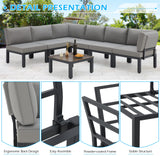 Outdoor Patio Furniture Set, Metal Patio Sectional Conversation Sofa, Black Wrought Iron