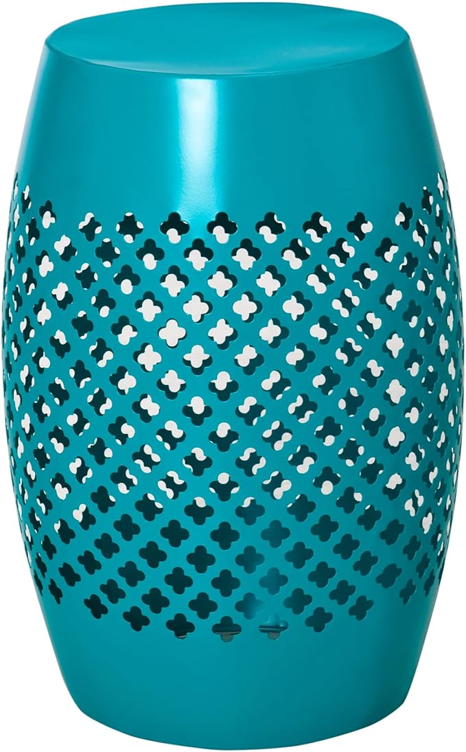 12.5" Steel Patio End Table, Round Hollow Drum Side Table