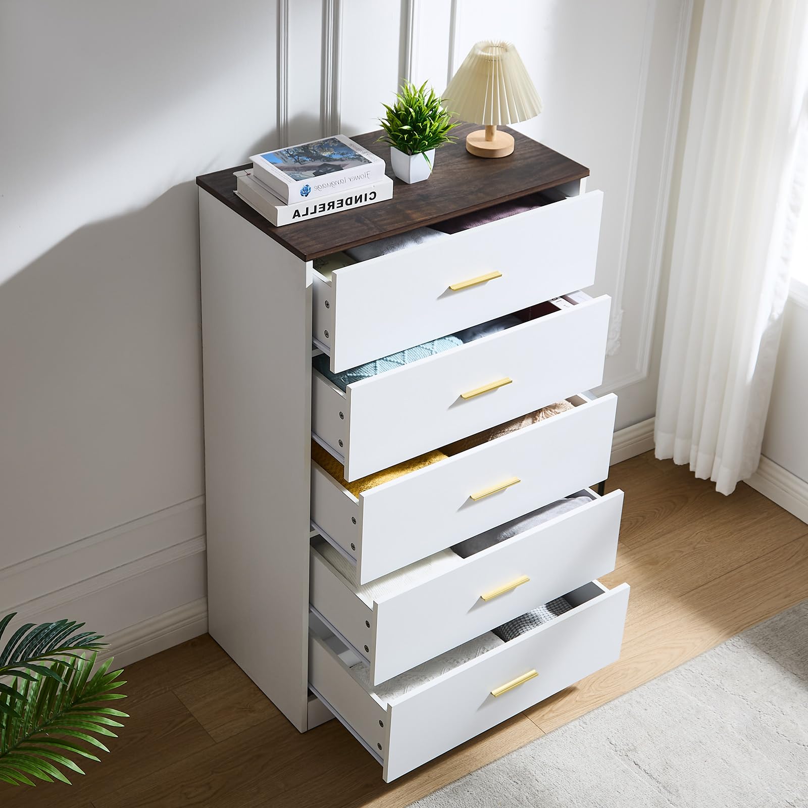 White Dresser for Bedroom Wooden, 5 Drawer Dressers