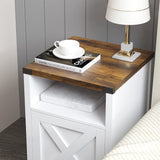 Farmhouse End Table, Rustic End Table with Barn Door and Shelf, White End Tables