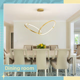 Gold Modern Chandelier Remote Control 2-Ring LED Chandelier Dimmable Pendant