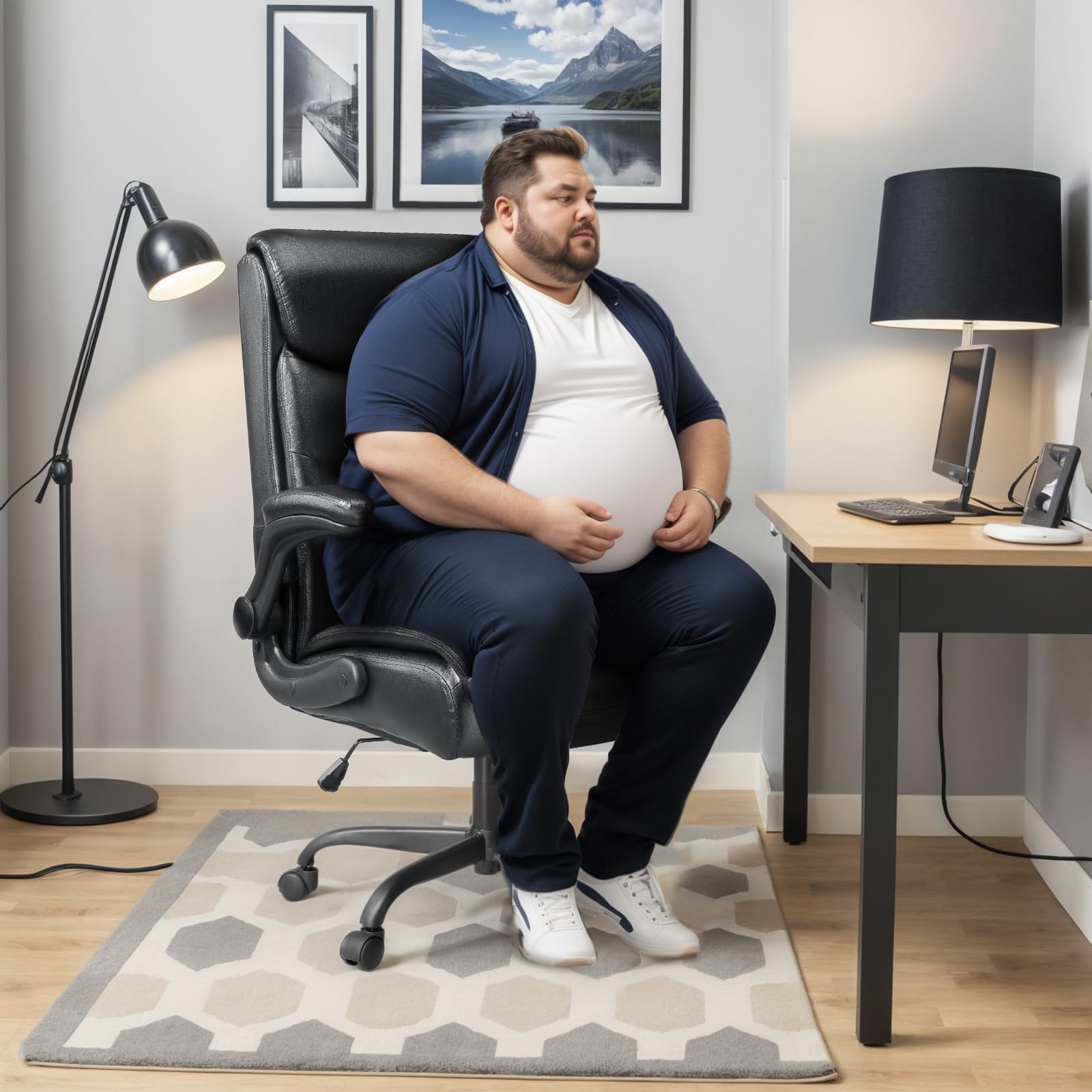 Big and Tall Office Chair with Padded Flip-Up Arms,Home Office High Back Desk Chair