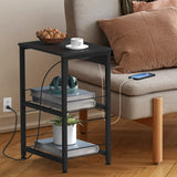 Black Nightstand with Charging Station Industrial End Side Table