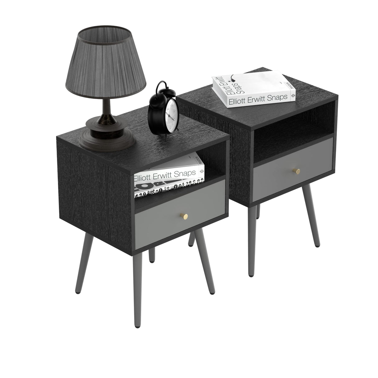 Bed Side Table with Drawers Set of 2 Modern Bedroom Set Nightstand with 1 Storage