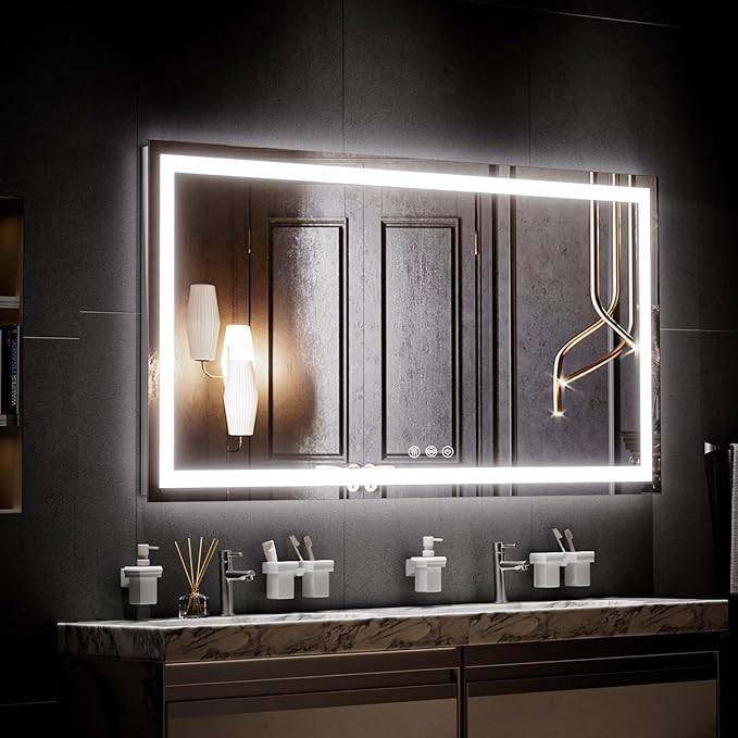 38x26 LED Bathroom Mirror with Lights, Anti-Fog, Front + Backlight, 3-Button Light Control