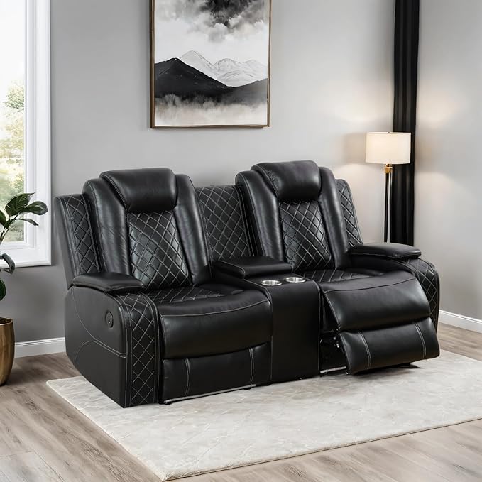 Leather Power Recliner Sofa 2 Piece Couch Set With LED, Living Room Furniture