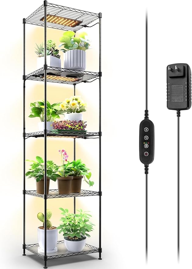 Plant Stand with Grow Lights, 6-Tier Plant Shelf with 5-Pack 50W Full Spectrum