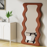 65" x 24" Full Length Mirror Wood Framed Wavy Walnut Full Body Mirror Shatter-Proof