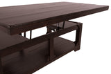 Rogness Rustic Rectangular Lift Top Coffee Table, Distressed Dark Brown