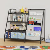 Metal Kid Bookshelf Toy Storage Organizer Montessori Baby Bookcase Small Toddler Book Rack Sling Children Display Shelf Boy Girl Living Bedroom Nursery Playroom Classroom Library (Pure White)