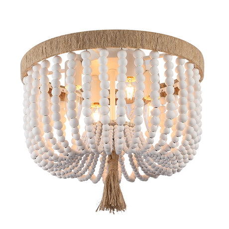 Beaded Light Fixture Flush Mount Ceiling Light White Bohemia Antique Farmhouse Wood